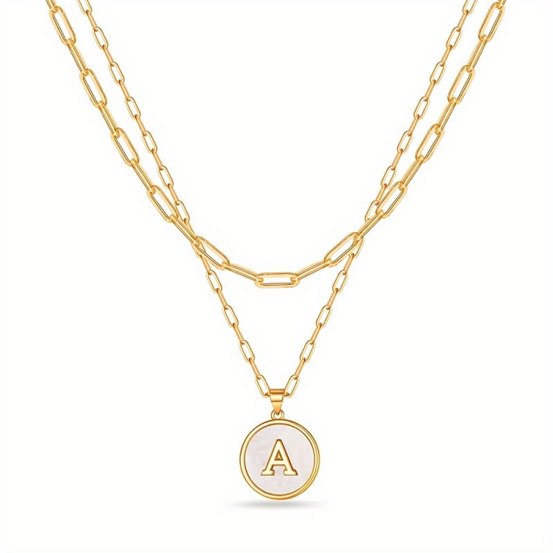 Circular Minimalist 26-Letter Pendant Double-Layer Necklace
