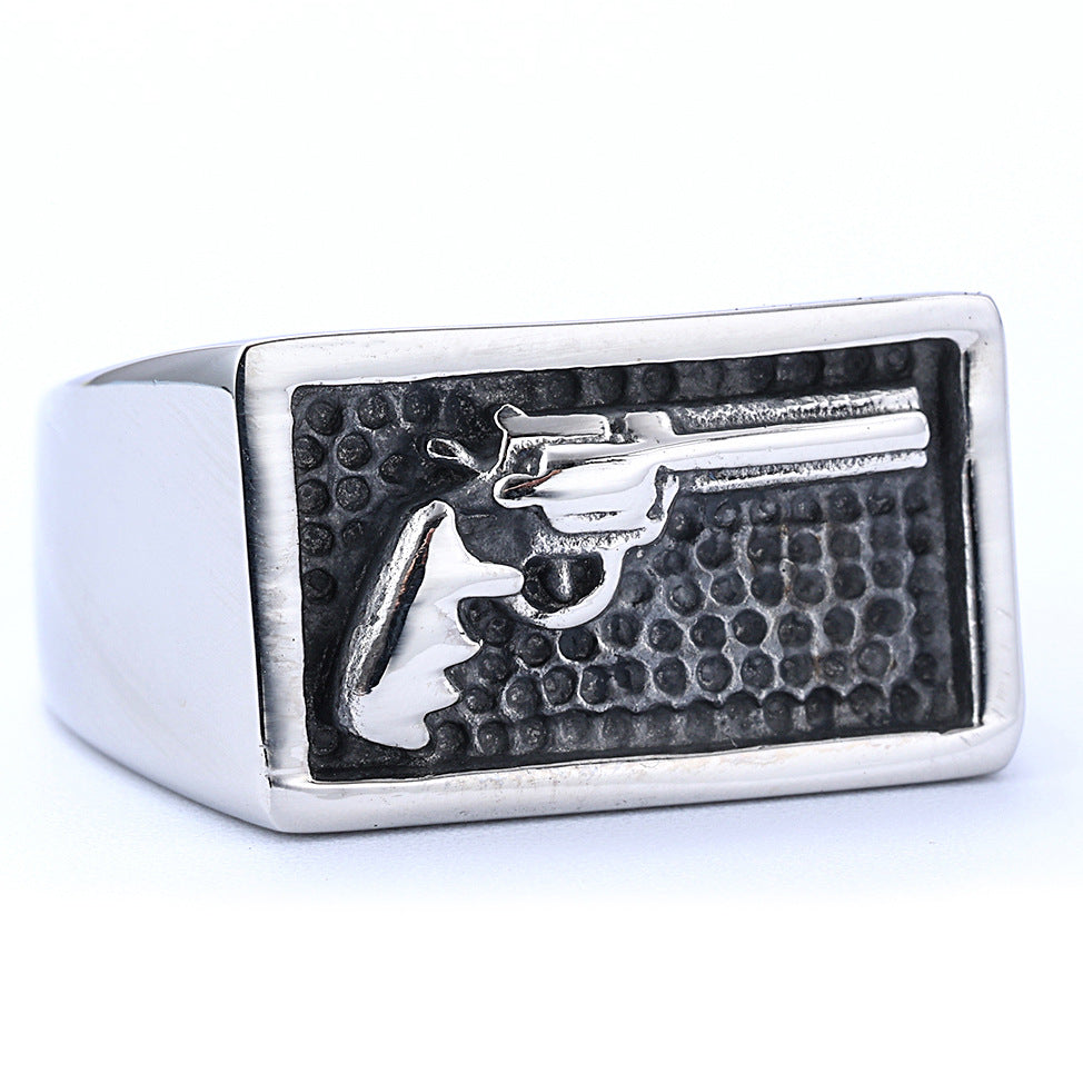 Stainless Steel Men's Pistol Ring