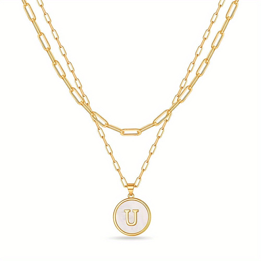 Circular Minimalist 26-Letter Pendant Double-Layer Necklace