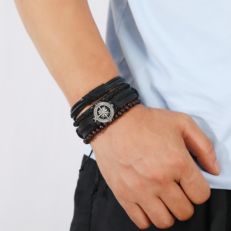 4-Piece Set Of Stylish Trendy Personalized Braided Leather Bracelets For Men