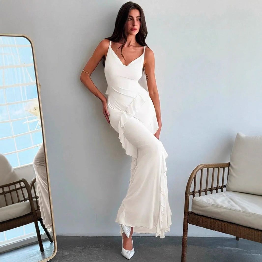 Sleeveless Slip Dress With A Slim Fit And Ruffled Hem