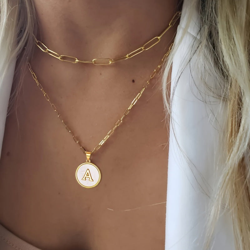 Circular Minimalist 26-Letter Pendant Double-Layer Necklace