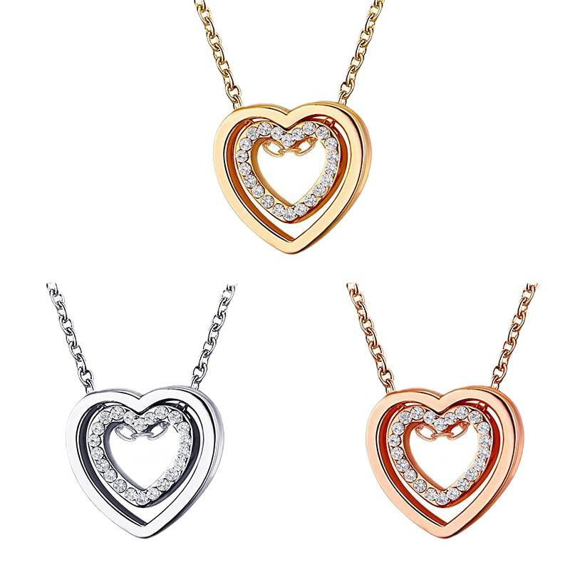 Fashionable Hollow Heart-Shaped Real Diamond Necklace For Women
