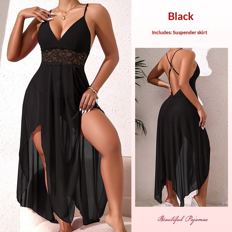Lace-panel High-slit Nightgown