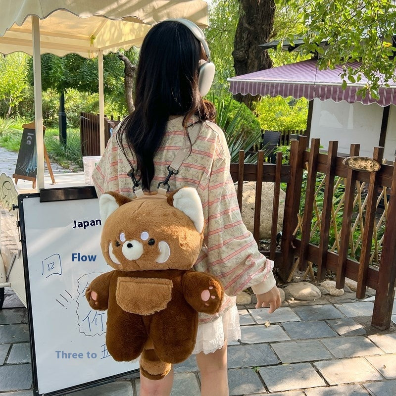 Good-looking Lesser Panda Figurine Doll Backpack Cute Plush Bag Backpack Doll Raccoon Doll Schoolbag