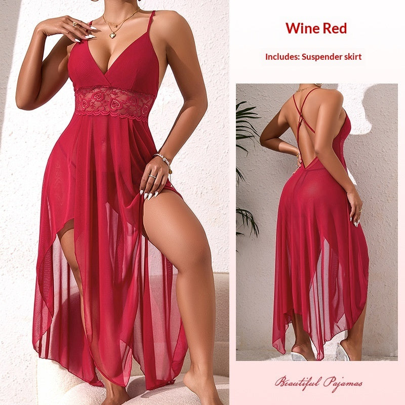 Lace-panel High-slit Nightgown