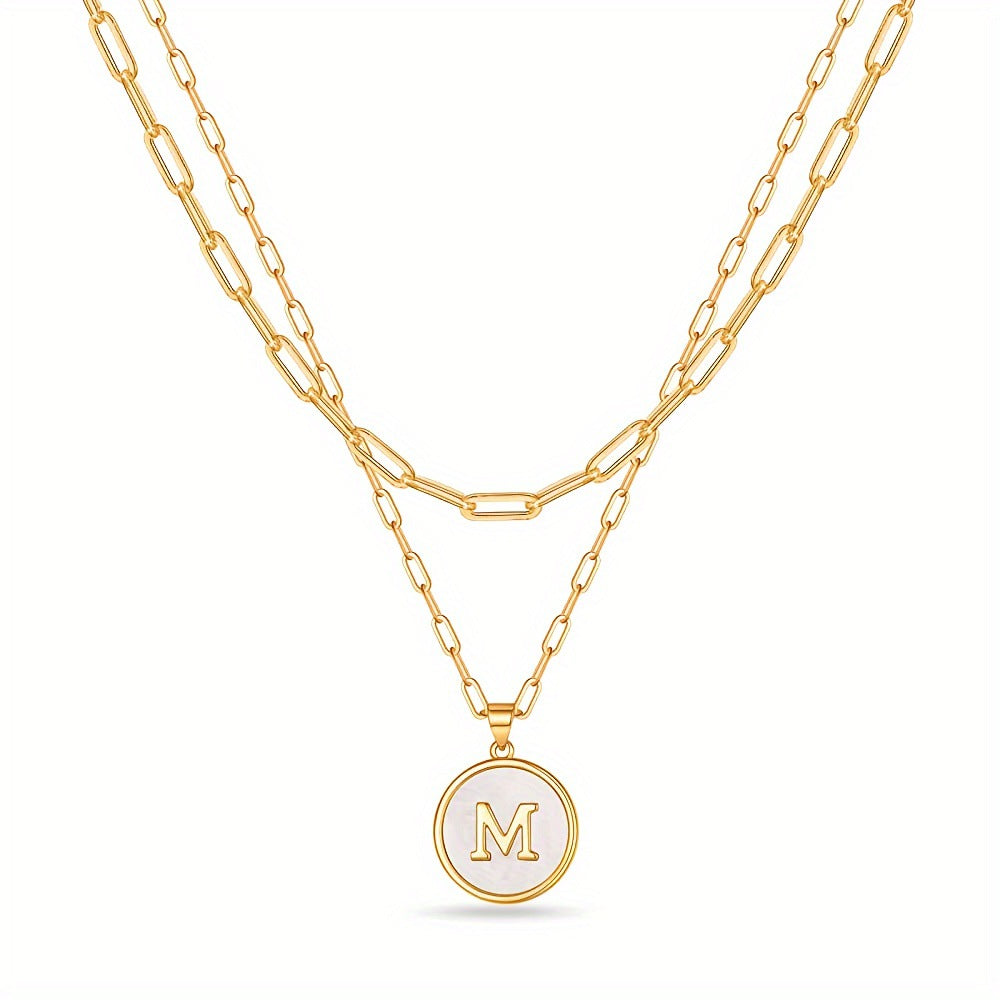 Circular Minimalist 26-Letter Pendant Double-Layer Necklace