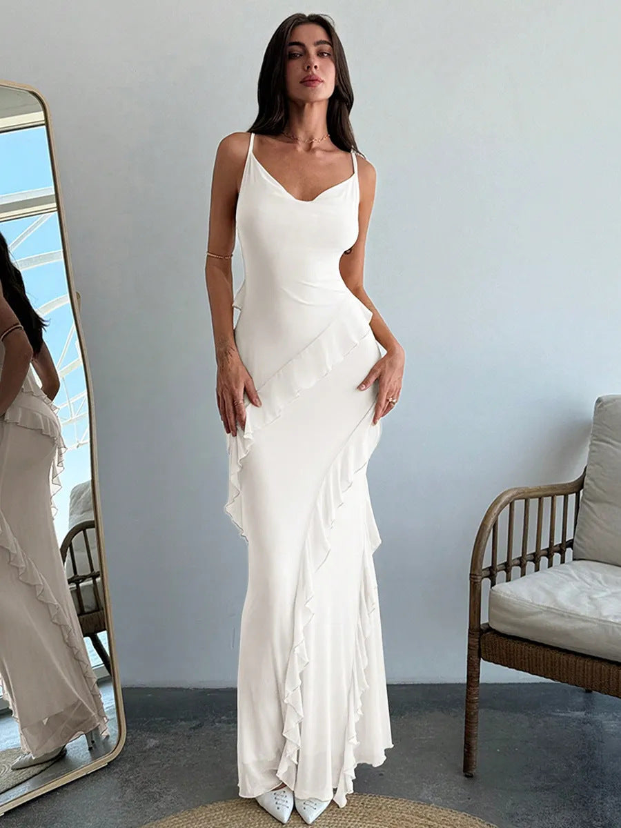 Sleeveless Slip Dress With A Slim Fit And Ruffled Hem